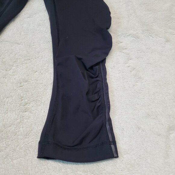 Lululemon Black Ruched Mesh Active Gym Yoga Zipper 18" Capri‎ Cropped Legging 4 - Picture 4 of 6